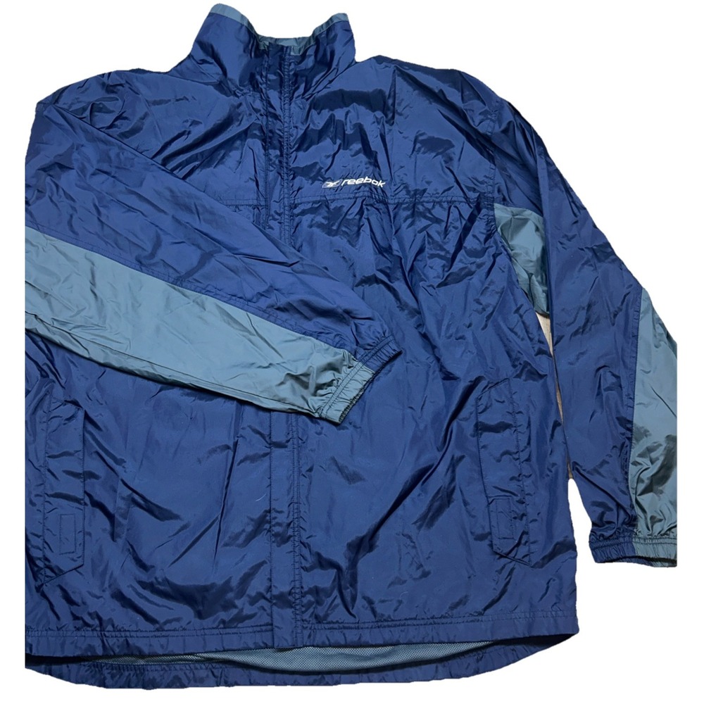 Vintage Reebok Jacket Men's XL Blue Full Zip‎ Windbreaker Rain Lightweight, VTG